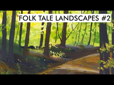 Folk Art Landscapes #2 | Painting a light filled forest in gouache