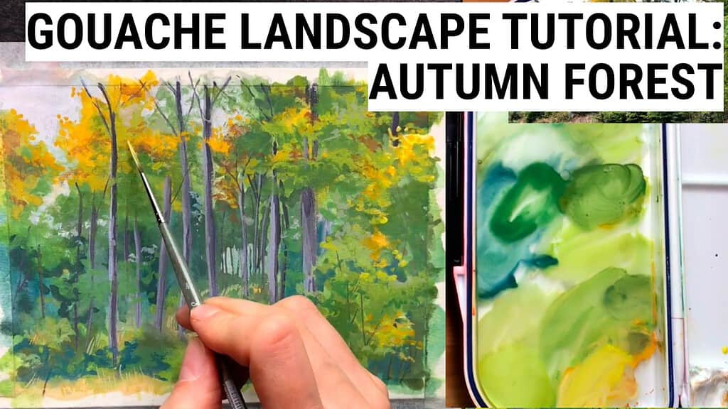 Gouache Landscape Painting Tutorial, Autumn Landscape Painting Tutorial